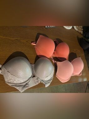 Victoria's Secret Mixed Push-Up Bra Set — Coral, Pink & Pearl
